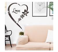 Bianriche Adesivo da parete a specchio in acrilico, rimovibile, a forma di cuore, per casa, soggiorno, camera da letto, bagno, colore: nero
