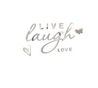 Bianriche Adesivo da parete a specchio in acrilico, rimovibile, con scritta "Live Love Laugh", per casa, soggiorno, camera da letto, bagno, decorazione, argento
