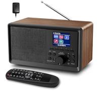 BIAOQINBO Radio DAB/DAB+ con Bluetooth 5.0 digitale FM nostalgia retrò portatile Legno sveglia con telecomando da cucina doppio allarme display a colori