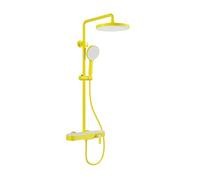 BiaoTeng Colonna Doccia Altezza Regolabile Rotonda con 4 Modalità Doccetta, Caldo e Freddo Ottone Colonna Doccia con Miscelatore Moderno e Cascata Giallo