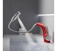 BiaoTeng Miscelatore con Doccetta Estraibile per Lavabo Bagno 3 Funzioni Caldo e Freddo Ottone Rubinetto Bagno Lavabo con Doccino Rosso