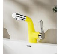 BiaoTeng Miscelatore con Doccetta Estraibile per Lavabo Bagno 3 Funzioni Caldo e Freddo Ottone Rubinetto Bagno Lavabo con Doccino Giallo