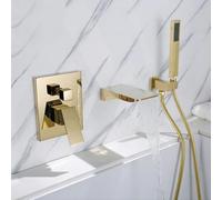 BiaoTeng Miscelatore Incasso Vasca da Bagno Moderno 2 Funzioni, Caldo e Freddo Ottone Rubinetto Cascata a Parete Vasca da Bagno oro