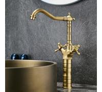 BiaoTeng Miscelatore Lavandino Bagno con Due Manopole Girevole a 360° Caldo e Freddo Rubinetto Lavandino Bagno Alto Vintage Ottone