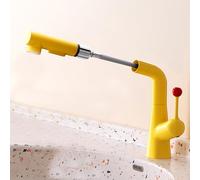 BiaoTeng Rubinetto Bagno Lavabo con Doccetta Estraibile per Lavandino 3 Funzioni Caldo e Freddo Ottone Miscelatore Lavabo Monoforo Giallo