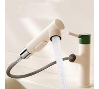 BiaoTeng Rubinetto Bagno Lavabo con Doccetta Estraibile per Lavandino 3 Funzioni Caldo e Freddo Ottone Miscelatore con Doccetta Estraibile per Lavabo Bagno Bianco Latte + Verde