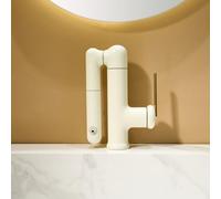 BiaoTeng Rubinetto Bagno Lavabo con Doccetta Estraibile per Lavandino Girevole a 360° 3 Funzioni Caldo e Freddo Miscelatore Lavandino Bagno Ottone Bianco Latte