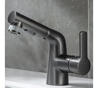 BiaoTeng Rubinetto da Bagno con Doccetta Estraibile 3 Funzioni Caldo e Freddo Ottone Miscelatore Lavandino Bagno con Doccetta Grigio