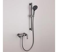 BiaoTeng Rubinetto per Vasca da Bagno a Muro con Doccia e Asta 6 Modalità Caldo e Freddo Monocomando Ottone Rubinetti per Vasca da Bagno Grigio