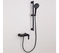 BiaoTeng Rubinetto per Vasca da Bagno a Muro con Doccia e Asta 6 Modalità Caldo e Freddo Monocomando Ottone Rubinetti per Vasca da Bagno Nero