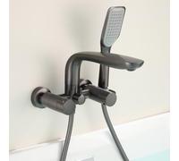 BiaoTeng Rubinetto Vasca da Bagno con Doccetta e Manopole e Attacco per Tubo, Due Manopole per 2 Utenze Caldo e Freddo Ottone Miscelatore Vasca da Bagno Classico Grigio