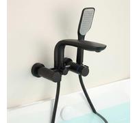BiaoTeng Rubinetto Vasca da Bagno con Doccetta e Manopole e Attacco per Tubo, Due Manopole per 2 Utenze Caldo e Freddo Ottone Miscelatore Vasca da Bagno Classico Nero