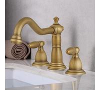 BiaoTeng Rubinetto Vintage Bagno Lavabo e Bidet Miscelatore a Tre Fori con Due Manopole, Caldo e Freddo Rubinetto Lavandino Bagno Antico Ottone