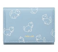 BIAOTIE Grazioso portafoglio da donna, in pelle PU, a tre ante, piccolo, con blocco RFID, porta carte di credito e contanti, con finestra per documento d'identità, Blu, Semplice