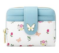 BIAOTIE Portafoglio da donna carino floreale fiore portafoglio RFID porta carte di credito borsa piccola doppia cerniera portamonete con finestra ID, Farfalla blu.