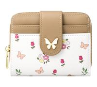 BIAOTIE Portafoglio da donna carino floreale fiore portafoglio RFID porta carte di credito borsa piccola doppia cerniera portamonete con finestra ID, Farfalla Khaki