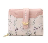 BIAOTIE Portafoglio da donna carino floreale fiore portafoglio RFID porta carte di credito borsa piccola doppia cerniera portamonete con finestra ID, Rosa Fl