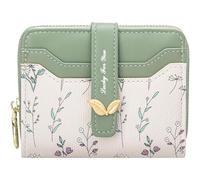 BIAOTIE Portafoglio da donna carino floreale fiore portafoglio RFID porta carte di credito borsa piccola doppia cerniera portamonete con finestra ID, Verde Fl, Fiore