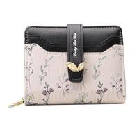 BIAOTIE Portafoglio da donna carino floreale fiore portafoglio RFID porta carte di credito borsa piccola doppia cerniera portamonete con finestra ID, Nero Fl, Fiore