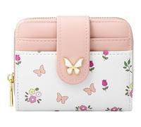 BIAOTIE Portafoglio da donna carino floreale fiore portafoglio RFID porta carte di credito borsa piccola doppia cerniera portamonete con finestra ID, Farfalla rosa., Fiore