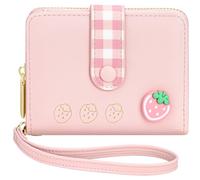 BIAOTIE Portafoglio RFID da donna, piccolo portafoglio in pelle bifold carino con cerniera portamonete borsa per donne, signore, donna, Rosa, Frutta