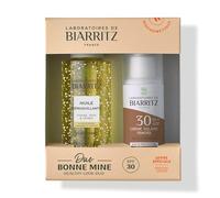 Biarritz Duo Bon Mine Crema solare colorata SPF30 dorata 50 ml e olio struccante 100 ml, per una pelle protetta, unificata e pulita, made in France