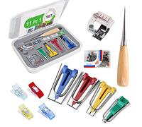 Bias Tape Maker Set, Attrezzo per Sbieco con Piedini per Macchina da Cucire, Sewing Clips, Punteruolo per Cucire, Spilli con Testa, 60 pezzi Kit Cucito Bias Binding Maker Quilting and Patchwork Tools