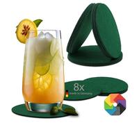 BIASTO Sottobicchieri in feltro rotondi, Ø 10 cm, set da 8 pezzi, colore verde scuro, spessore 3 mm, silenziosi e facili da pulire, Made in Germany
