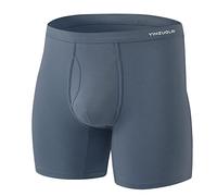 BIATWOWR Boxer da uomo con mosca orizzontale e regolare, boxer a gamba lunga, ultra traspirante, biancheria intima in bambù grigio, Blu