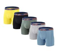 BIATWOWR Boxer da uomo in bambù intimo Trunks Open Fly Boxer Slip senza tag No Ride Up Pantaloncini aderenti Mutande Uomo Pack, 5*Mul 02, M