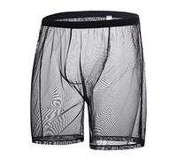 BIATWOWR Sexy Mesh See-Through Shorts Mens Boxers Underwear Loose Lounge Trasparente Unlined Long Leg Male Trunks, 1 confezione: arancione, M