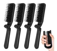 Biaungdo Confezione da 4 spazzole pieghevoli per capelli, con setole di cinghiale, per donne e uomini, mini spazzola da viaggio portatile pieghevole tascabile per qualsiasi tipo di capelli (nero)