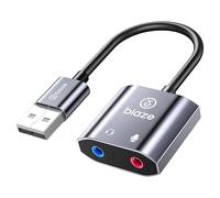 Biaze Scheda audio USB, adattatore da USB a jack da 3,5 mm, doppio microfono AUX stereo, scheda audio esterna per Windows, Mac, Linux, PS4, PS5 Switch (Y65)