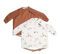 Bibado Bavaglino con maniche - Bavaglino per lo svezzamento per bambini e neonati, 6-36 mesi, si attacca a seggioloni, passeggini, tavoli, Confezione da 2 - Chasing Rainbows & Serengeti Spaghetti