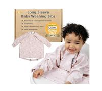 BIBaDO Bavaglino con maniche - Bavaglino per lo svezzamento per bambini e neonati, 6-36 mesi, si attacca a seggioloni, passeggini, tavoli, Coniglietti botanici, taglia unica