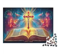 Bibbia e croce Puzzle Classico Da 1000 Pezzi, Per Fan & Adulti, Cartone Riciclato,Arte della luce della Croce Biblica Regalo Del Festival Di Primavera, Decorazione Di Festa 70x50cm/1000pcs