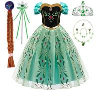 bibeikele Costume da principessa Anna per bambine con corona, bacchetta magica e collana, 5-6 anni (FCF60-130)