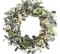 Bibelot Ghirlanda di eucalipto artificiale con foglie verdi, ghirlanda di bacche per primavera, estate, porta d'ingresso, finestra, decorazione da appendere alla parete per feste (50 cm)