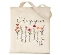 Bibelverse, sacchetto di stoffa con stampa cristiana, borsa per la spesa, da donna, riutilizzabile, in cotone, regalo cristiano, 40 x 35 cm