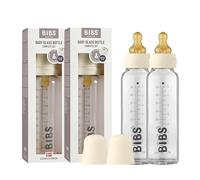 Biberon in vetro BIBS. Anti-coliche. Set di 2. Tettarella rotonda in lattice di gomma naturale. Favorisce l'allattamento naturale al seno, Complete Set - 225 ml (Pack of 2), Ivory