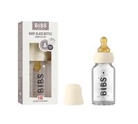 BIBS Baby Glass Bottle 110 ml, riduce le coliche, tettarella rotonda in lattice di gomma naturale, supporta l'allattamento al seno. Set completo - 110 ml, avorio