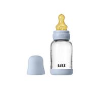 Biberon in vetro BIBS. Anti-coliche. Tettarella rotonda in lattice di gomma naturale. Favorisce l'allattamento naturale al seno. 120ml, Complete Set - Baby Blue