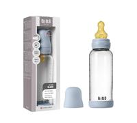 Biberon in vetro BIBS. Anti-coliche. Tettarella rotonda in lattice di gomma naturale. Favorisce l'allattamento naturale al seno. 240ml, Complete Set - Baby Blue