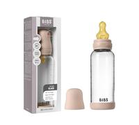 Biberon in vetro BIBS. Anti-coliche. Tettarella rotonda in lattice di gomma naturale. Favorisce l'allattamento naturale al seno. 240ml, Complete Set - Blush