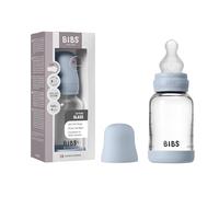 Biberon in vetro BIBS. Anti-coliche. Tettarella rotonda in Silicone. Favorisce l'allattamento naturale al seno. 120ml, Complete Set - Baby Blue