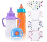 Biberon Magico per Bambole, 7 Pezzi Accessori per Bambole con Pannolini per Bambole, Bottiglia Latte Bambole con Ciuccio, Biberon Giocattolo per Bambola, Set di Alimentazione per Bambole