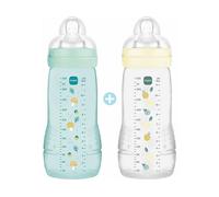 MAM | Biberon Easy Active 6+ Mese Colore Ghiaccio + Perla (confezione da 2 x 330 ml) - con ciuccio in silicone a flusso X velocità ultra veloce - per neonati chiusura ermetica