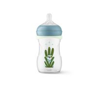 Philips Avent Biberon Nighttime a Risposta Naturale da 260 ml, con tettarella a flusso medio (Flusso 3), con anello fosforescente, design “Sleepy Sloth”, SCY903/81