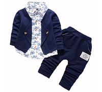 BibiCola Vestiti del bambino del bambino vestiti carino per il bambino tre pezzi vestito manica lunga giacca+maglietta+jeans, Blu navy, 0-12 mesi
