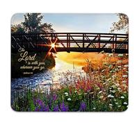 Bible Scripture Joshua 1:9 Sunshine Glow Through The Bridge And Wildflowers Tappetini Mouse Portatile Mousepad Antiscivolo Tappetino Mouse per Casa Gioco Computer 25X30Cm